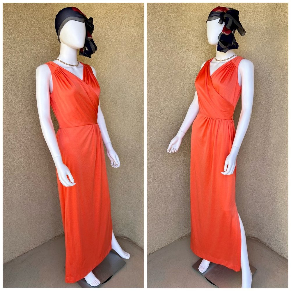 Vintage 1970s Shimmery Pumpkin Spice Maxi Dress - Picture 3 of 6